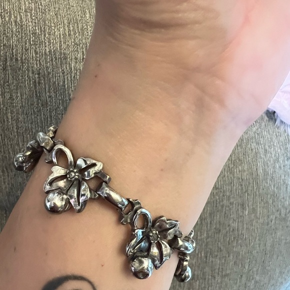 Vintage Francisco Rebajes NYC  Floral Modernist Silver Plated Link Bracelet 7" - Picture 2 of 4